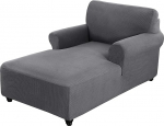 Arm Chaise Lounge Chair Stretch Sofa Slipcover for Living Room Double Arm Lounge Chair Furniture Protector for Bedroom Machine Washable (Grey)