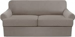 GAMUKAI 3 t&uuml;kki diivanikatted, Stretch diivanikatted T-patjadele, Loveseat Slipcovers, pehme m&ouml;&ouml;bli katted koos 2 individuaalse T-padja kuju istmekattega (Taupe, Loveseat)