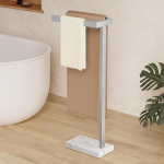 KES BTH225-2 Standing Bath Towel Holder Stable 2 Arms 2 x Wide Tube with Heavy Marble Base Towel Rail Stainless Steel Towel Stand Freestanding Brushed