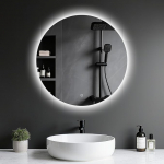 Valgustusega vannitoa peegel, LED vannitoa peegel, &uuml;mmargune, 50 cm, puutetundlik, timmitav, 3 valgusv&auml;rvi, m&auml;lufunktsioon, HD turvaklaasiga vannitoa peegel, plahvatuskaitse seinale