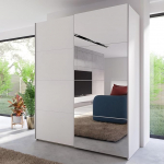 Forte Schach & MATT 2 riidekapp 170, kaasaegne 2-ukseline riidekapp koos peegliga, l&uuml;kanduksekapp, puukomposiit, valge, 170,3 cm lai x 210,5 cm k&otilde;rge x 61,2 cm s&uuml;gavus