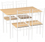 Setsail Dining Room Set with Dining Table and 4 Dining Chairs, Kitchen Table Set for Kitchen, Living Room, Dining Room, Natural Wood & White