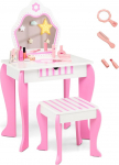DREAMADE laste riietuslaud koos tugitooli ja aksessuaaridega, kosmeetikalaud, riietuslaud, printsessi riietuslaud, laste meigilaud eemaldatava peegli ja sahtliga lastele, t&uuml;drukutele,