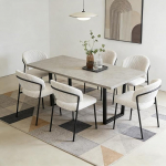 JIEXI Laiendatav s&ouml;&ouml;gilaudade komplekt Laiendatav k&ouml;&ouml;gilaud 130-170cm 6 pehmendusega istmed Corduroy Modern Industrial Style Metal Frame (1 laud + 6 valget tooli)