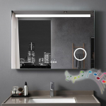 LED vannitoa peegel koos valgustusega, 80 x 60 cm, suur vannitoa peegel pistikupesa + kell ja Bluetooth Touch, dimmerdatav, soe valge/jahvatu valge valgus, uduvastane seinapeegel