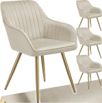tectake&reg; s&ouml;&ouml;gitoatoolid, Tepitud sametist kangast tool, k&auml;etoedega, s&ouml;&ouml;gitoolide komplekt, k&ouml;&ouml;gitoolid, kaasaegne, hubane elutuba, s&ouml;&ouml;gituba, garderoobitool, kreemikas/kuldne, 4 tk komplektis
