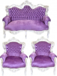 Casa-Padrino Baroque Living Set King Purple/Silver - 2-kohaline diivan + 2 tugitooli