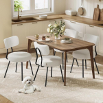 VASAGLE 4 s&ouml;&ouml;gitoolist koosnev komplekt K&ouml;&ouml;gitoolid Polsterdatud tooli fliisist pind Kaarva seljaga terasraam Modernne kreemvalge KDC110W14