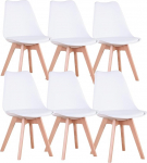 Komplekt 6 s&ouml;&ouml;gitooli, Skandinaavia toolid, t&auml;ispuidust jalad, ergonoomiline p&otilde;hjamaine disain, ideaalne s&ouml;&ouml;gituppa, elutuppa, k&ouml;&ouml;ki, magamistuppa (valge, 6)