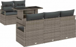 6-Teiliges Garten Diivan Set mit Kissen Grau Poly Rattan, 2-Sitzer Garten Sofa mit Stauraum & Kissen Grau Poly Rattan Gartenlounge Model3357472