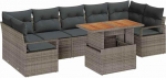 8-teiliges Garten-Sofa-Set mit Kissen Grau Poly-Rattan Akazie, 2-Sitzer Garten-Sofa mit Kissen Grau Poly-Rattan Gartenlounge Model3349677