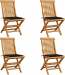 vidaXL 4 x teakist tahke aiatoolid mustade padjadega Aiatoolid Klapptoolid Puidust toolid Aia m&ouml;&ouml;bel Toolid Patio r&otilde;dule