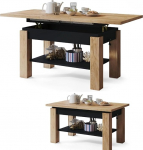 All4All Astra kohvilaud, elutoa laud, diivanilaud riiuliga, reguleeritava k&otilde;rgusega, kompaktne suurus, diivanilaud, 110 x 68 cm, 05, Gold Craft Oak + Black