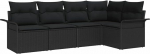5-teiliges Garten Sofa Set mit Kissen Schwarz Poly Rattan, 2-Sitzer Garten Sofa mit Stauraum und Kissen Schwarz Poly Rattan Gartenlounge Model3354032