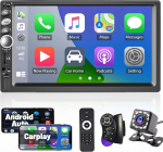 Hikity 2 DIN autoraadio Carplay Android auto, puuteekraaniga 7-tolline puuteekraaniga Bluetooth k&auml;ed-vabad autoraadio koos tagurduskaameraga, mikrofoniga, FM, SWC, peeglilink toetusega