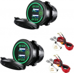 Thlevel 2 St&uuml;cke Auto USB Ladeger&auml;t KFZ Steckdose 5V 4.2A Schnellladung mit LED Anzeige wasserdichte und Staubdicht f&uuml;r 12V bis 24V Fahrzeuge Boot Motorrad SUV Bus LKW Wohnwagen Marine Gr&uuml;n