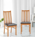 Hallowood Furniture Solid Oak Dining Chairs Set of 2 with Bonded Leather Seat Padding, Modern Stylish Kitchen Chairs for Dining Room, Home, Restaurant and Cafe (Dark Brown)