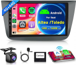 4G + 64G traadita Carplay Android autoradio 2 DIN jaoks Seat Altea 2004-2015 Toledo 2004-2009 9-tolline autoraadio traadita Android auto navigatsiooniga GPS WiFi peeglilink Bluetooth FM/RDS/32 EQ/SWC tagumine osa