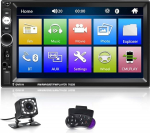 NHOPEEW Double DIN raadio toetab Android/iPhone Mirror Link 2 DIN 7-tollise puuteekraaniga autoraadio Bluetooth k&auml;ed-vabad k&otilde;ne / Dual USB / SD / AUX / juhtratta juhtimine + tagurduskaamera
