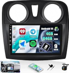 CAMECHO 4+64G 8-tuumaline Android 15 Qualcomm autoraadio Renault Sandero 2014-2017 (&uuml;mmargune auk) koos tahavaatekaameraga, 9-tolline DSP Bluetooth raadio traadita Carplay Android auto WiFi GPS FM/RDS +