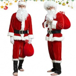 Weihnachtsmann Kost&uuml;m Herren,10-teiliges Lustig Weihnachtskost&uuml;m Damen,Weihnachtsmann Bart und Per&uuml;cke, Deluxe Santa Claus Costume Nikolauskost&uuml;m Brille/Sack, Weihnachtsmann Anzug Erwachsene