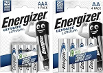 Energizer 4 x AA Ultimate liitiumpatareid ja AAA Ultimate liitiumpatareid