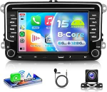 Autoradio 8 Core 6+128G Android 15 VW Golf 5 6 Passat Jetta Caddy EOS T5 Tiguan Touran CC Polo, 7-tolline HD IPS puuteekraan koos Carplay Android Auto GPS Wi-Fi Bluetooth USB Type C FM RDS Kaamera