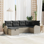Rantry 6-teiliges Garten Sofa Set mit Kissen Hellgrau Poly Rattan, 2-Sitzer Garten Sofa mit Stauraum & Kissen Hellgrau Poly Rattan Gartenlounge Model3360413