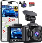 Dash Cam auto eesmine tagumine 4K + 1080P, Dash Cam auto GPS WiFi, parkimise j&auml;lgimine, topelt autokaamera 32GB kaardiga, 170 &deg; lai nurk, Super Night Vision, G-sensor, Loop salvestamine, App Control, Max.