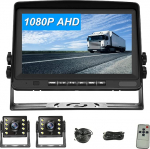 CAMECHO RV tagurduskaamera komplekt 8-tollise LCD monitoriga + AHD 1080P tagantvaate kaamera x 2 &ouml;&ouml;vaatega IP69 veekindel veoauto/haagis/buss/auto/p&otilde;llumajandus 5 m + 15 m kaabliga