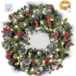 Weihnachtskranz mit LED-Licht, 40 cm, f&uuml;r Haust&uuml;r, k&uuml;nstliche Kr&auml;nze f&uuml;r Fenster, Kamin, Wanddekoration, Ernte, Innen- und Au&szlig;enbereich, Weihnachtsdekorationen (A)