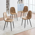 FurnitureR Set of 4 Chairs Faux Leather Suede Scandinavian Vintage Retro Kitchen Dining Living Room Brown Metal 40 x 38.5 x 85 cm
