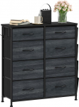DWVO Chest of Drawers with 8 Drawers, Durable Cabinet with Hooks & Side Pockets, Fabric Drawers with Handles, Robust Metal Frame, Wood Grain Anthracite Black