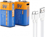SZEMPTY Liitium 9 V laetavad akud, 6F22 USB Li-Ion 9 V aku, 650 mAh, C-t&uuml;&uuml;pi laadimiskaabliga, kiirlaadimine 1,5 tunniga, (2 tk) (9 V USB aku x 2)