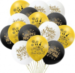 iwiio 15 &otilde;hupalli pakett Happy New Year Balloons, uusaasta &otilde;htu dekoratsioonid 2025, must valge ja kuldne, lateks &otilde;hupallid aastavahetuse pidutarvikud 2025