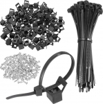 hankekaart 100 St&uuml;ck 2,2 cm Kabelbinder-Sattelhalterungen, Basis mit 15,2 cm Kabelbindern und M5-Blechschrauben, Draht-Organizer-Halterklemmen-Set, Schwarz