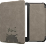 kwmobile H&uuml;lle kompatibel mit Amazon Kindle Paperwhite (2024)/Colorsoft H&uuml;lle - Kunstleder Cover - Katze Meow Grau Schwarz