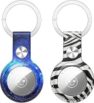 Benazcap Pack of 2 PU nahast kaitsev &uuml;mbris AirTags 2021 v&otilde;tmeotsija (Locator Tracker), Mini AirTags Tracker Cover, AirTags Case Cover koos v&otilde;tmehoidjaga, sinine/Zebra v&auml;rvi