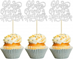 Gyufise Pack of 24 2023 Happy New Years Cupcake Toppers Silver Glitter 2023 Happy New Year Party Decorations for Happy 2023 Cheers to 2023 Hello 2023 New Year's Eve Party Decorations Supplies