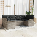 Rantry 6-teiliges Garten-Sofaset mit Kissen hellgrau aus Poly-Rattan, 2-Sitzer Garten-Sofa mit Stauraum & Kissen hellgrau aus Poly-Rattan Gartenlounge Model3354171