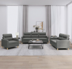 Homgoday Set Schlafsofa, Wohnzimmer, Sofa, modernes Sofaset f&uuml;r den Au&szlig;enbereich, Gartenm&ouml;bel, 3-teiliges Sofaset mit dunkelgrauen Kissen aus Stoff, Modell 3201537