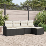 Rantry 5-teiliges Garten-Sofa-Set mit Kissen Schwarz Poly Rattan, 2-Sitzer Garten-Sofa mit Kissen Schwarz Poly Rattan Gartenlounge Model3345657