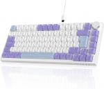 AJAZZ AK820 juhtmega mehaaniline klaviatuur, 75% m&auml;nguklaviatuur helitugevuse reguleerimise nupuga, saksa QWERTZ paigutus, 82 klahvi, viiekihiline heliisolatsioonipadi, RGB taustavalgustus, t&auml;is klahvivahetus, sinine valge lillat v&auml;rvi