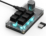 Mehaaniline mini makroklaviatuur - juhtmevaba, programmeeritav, hot-swap m&auml;nguklaviatuur RGB valgustusega, 2.4G & BT m&auml;ngijatele, programmeerijatele, kontorile (must, 6 klahvi/1 nupp)