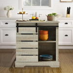 Relyblo Farmhouse Buffet Cabinet, Sideboard Storage Open Compartment Sliding Door, Interior Shelves for Coffee Bar, Dining Room, Living Room, Kitchen, 81 x 40 x 81 cm (W x D x H), Brown