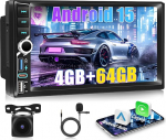 2 DIN autoraadio 4+64G A-pple Carplay Android auto, 7-tolline IPS puuteekraaniga stereoraadio Bluetooth 5.0 GPS WiFi FM/RDS, Android 15 autoraadio + AHD tagurduskaamera