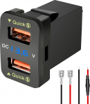 Levigo USB autolaadija QC3.0 kiirlaadija, mis sobib Toyota autodele Pistikupesa 2 liidesega l&uuml;liti auk LED pinge m&otilde;&otilde;tja n&auml;idik 12/24V mudel must (33 x 23 mm)
