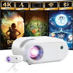 Miniprojektor koos statiiviga 1080p koos WiFi Bluetoothiga kaasaskantav projektor, mis &uuml;hildub HDMI, nutitelefoni, USB, TV-pulga, kodukino, magamistoaprojektoriga, valge