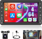 Hikity 4 + 64 GB autoraadio Android 15 Alfa Romeo 159 2004-2011 jaoks 7-tollise puuteekraaniga, raadioauto traadita Carplay Android auto FM/RDS raadio 32EQ Bluetooth GPS WiFi SWC tagurduskaamera +