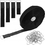 10m Klebe-Kabelbinder Rolle mit 50 Metallschnalle, 2.5cm Kabelbinder Stark Freie Schnittl&auml;nge,Klebe Outdoor Strap Band Wiederverschlie&szlig;bar,Schwarz